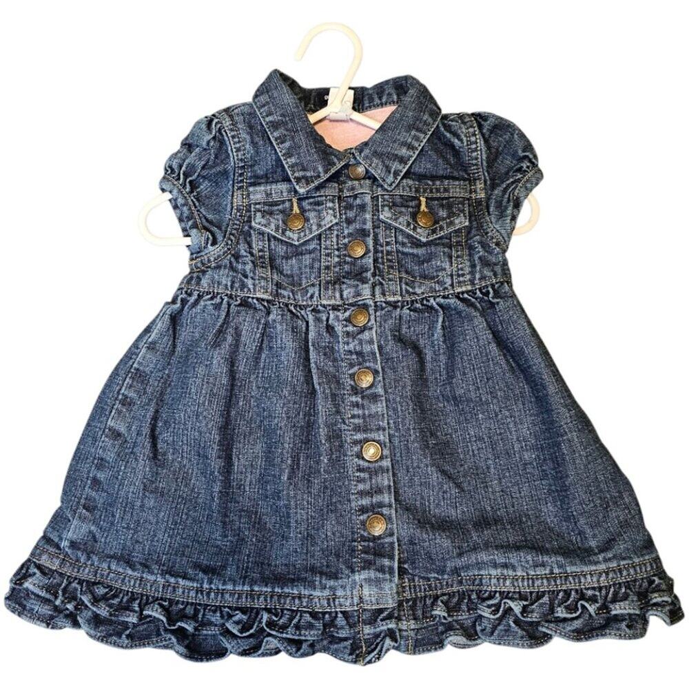 Vintage 6-12 Months Baby Gap Blue Short-Sleeved Denim Dress